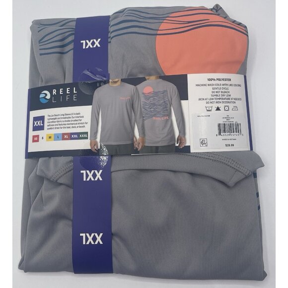 Reel Life Shirt Mens Size XXL 2XL Gray Long Sleeve UPF Sun Protection - Picture 3 of 4